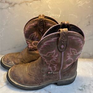Justin Boots Brown and Pink Heeled Boots